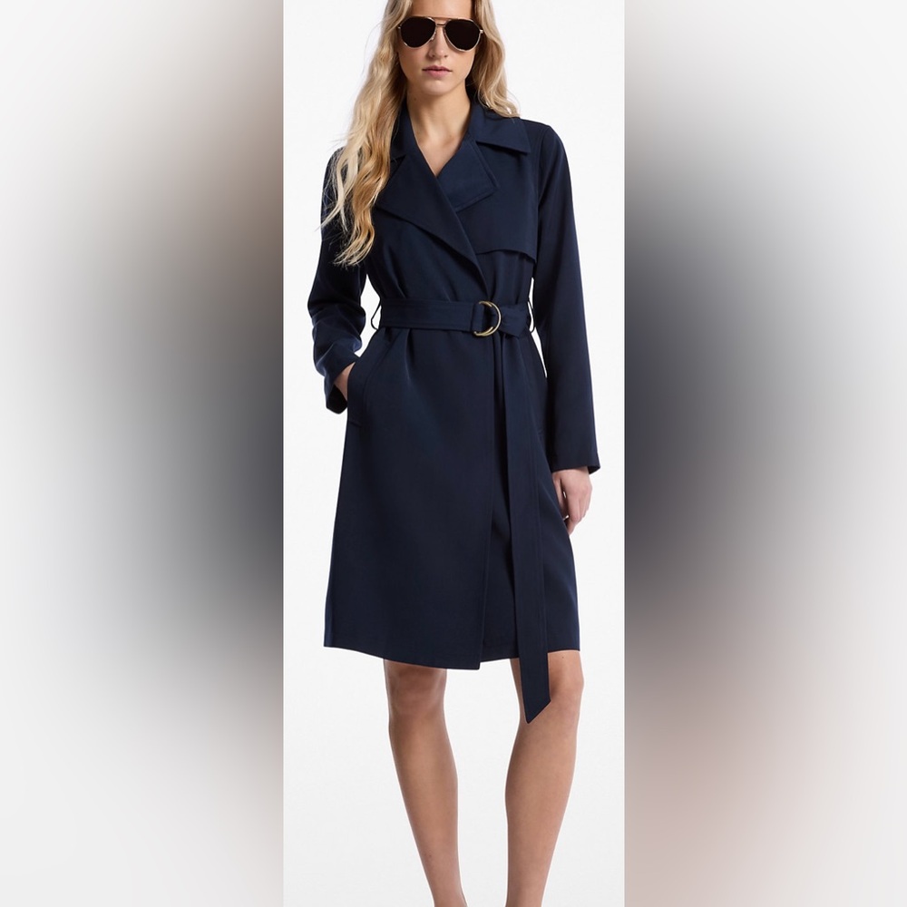 NWOT Trench Coat by Michael Kors Draped Style M Dark Dark Blue w/pockets